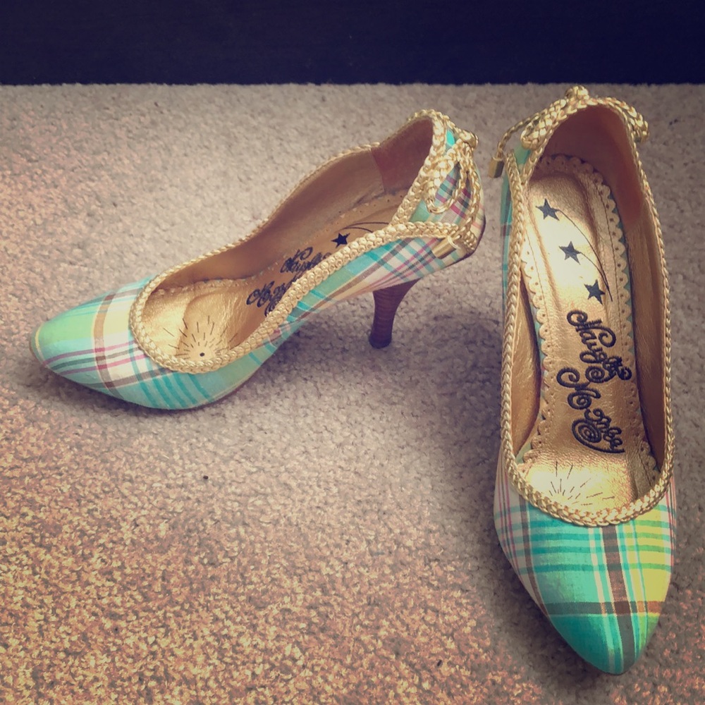 Naughty Monkey Multi-Colored Plaid Heels (Size 7)
